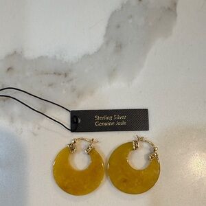 Sterling Silver Genuine Jade Hoop Earrings